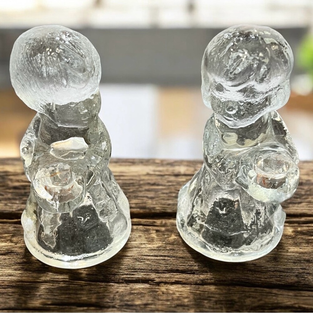 Vintage Current Glass Boy Girl Children Light Bearer Mini Candle Holders Pair